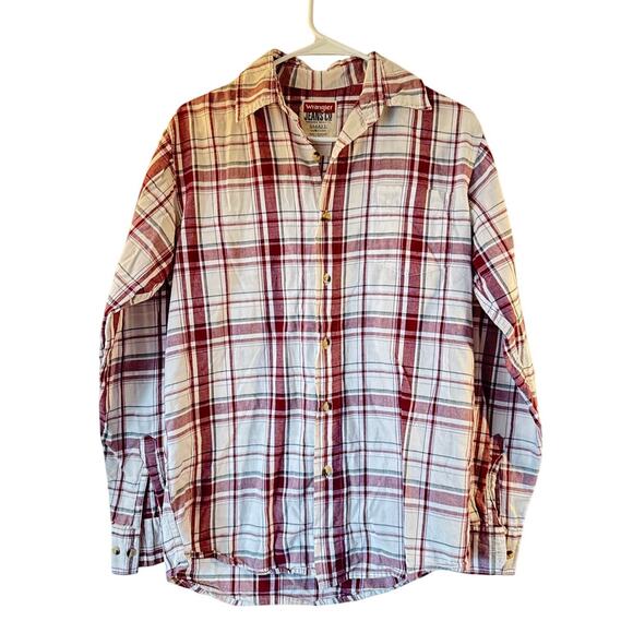Wrangler Jeans Co. Men’s Small Red White Plaid Shirt 100% Cotton Long Sleeve - Picture 1 of 6